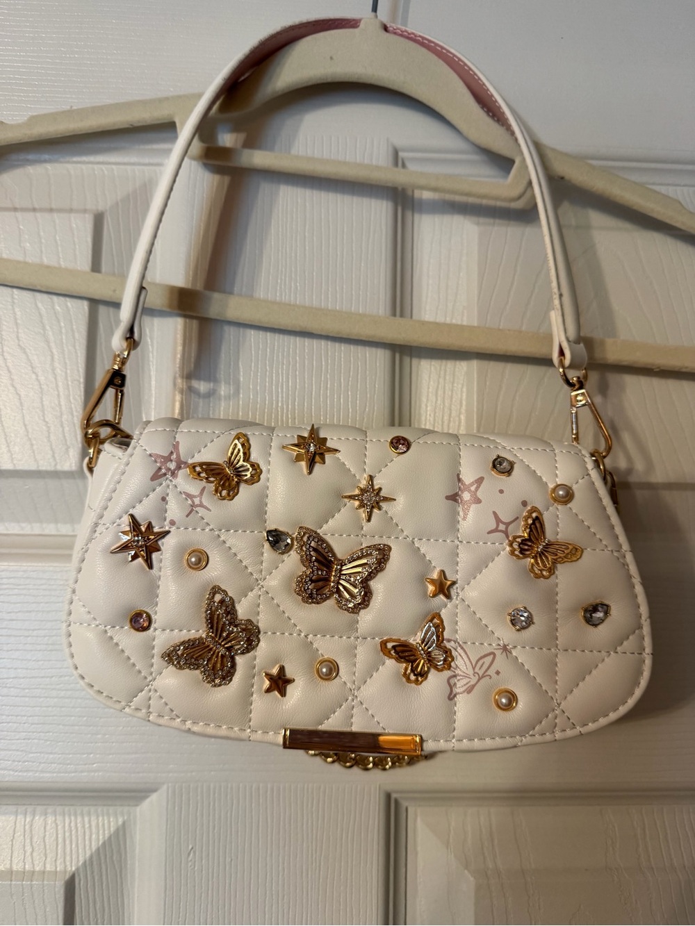 Wicked x Aldo White Quilted Shoulder Bag Gold Chain, Strap and Butterflies NWOT